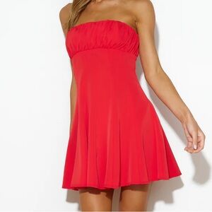 Hello Molly Red Strapless Mini Dress (tennis fangirling mini)